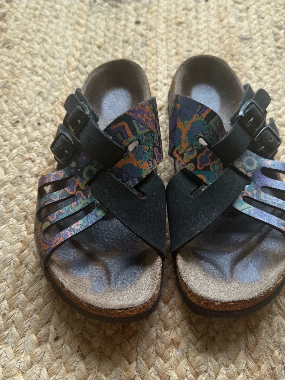 Birkenstock Tatami Leather Sandals Size 36  Multicolor Floral Abstract Print